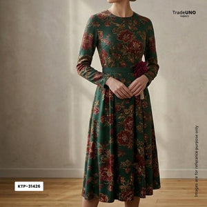 Bottle Green Chintz floral print Bemberg Modal Silk Fabric KTP-31426 - TradeUNO