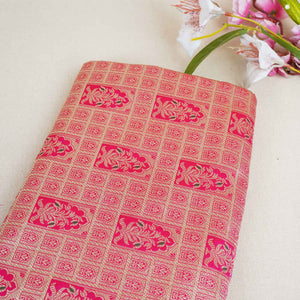 Pink Silver Jharokha Brocade Fabric NH-28920 - TradeUNO