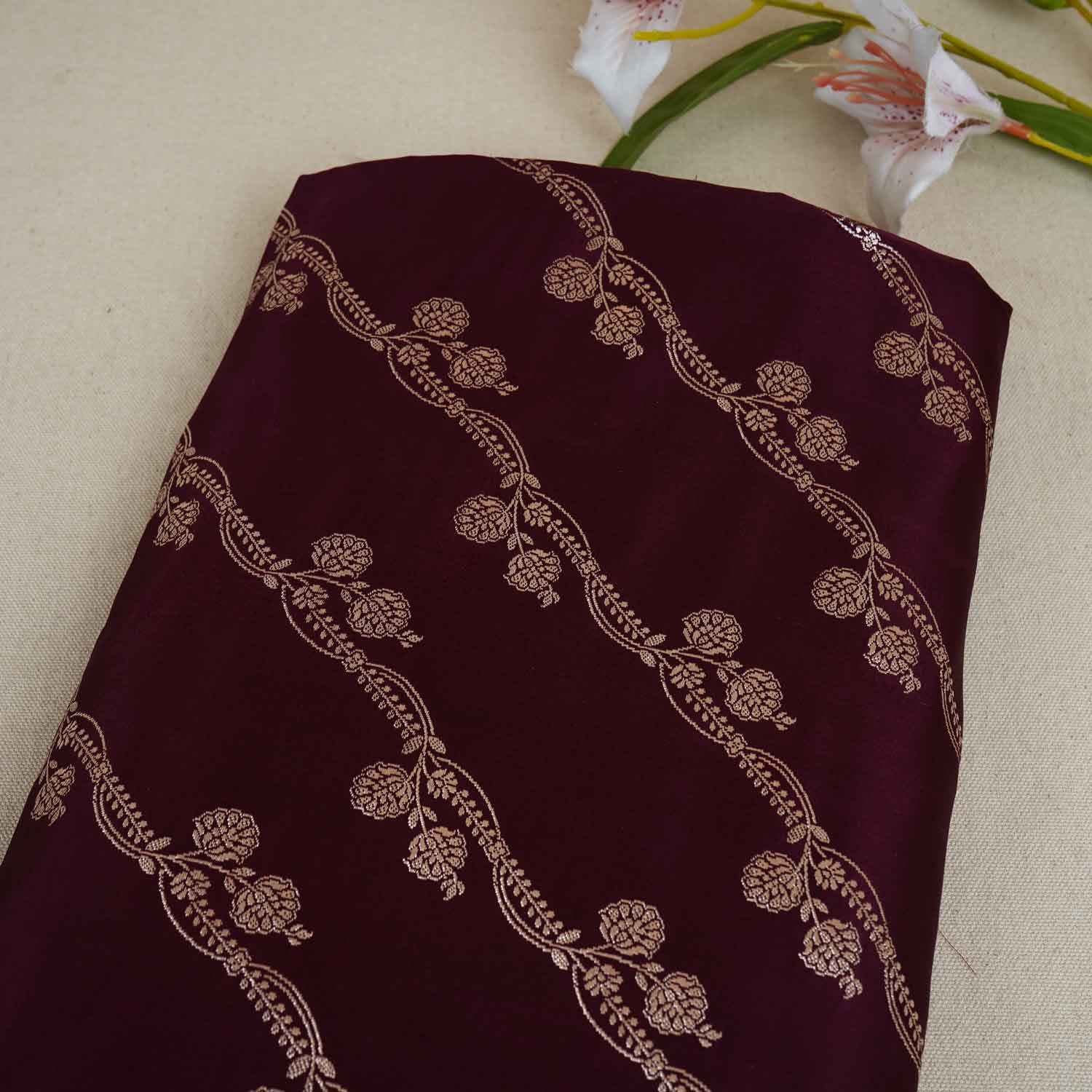 Wine Saffron Floral Brocade Fabric NH-28921 - TradeUNO