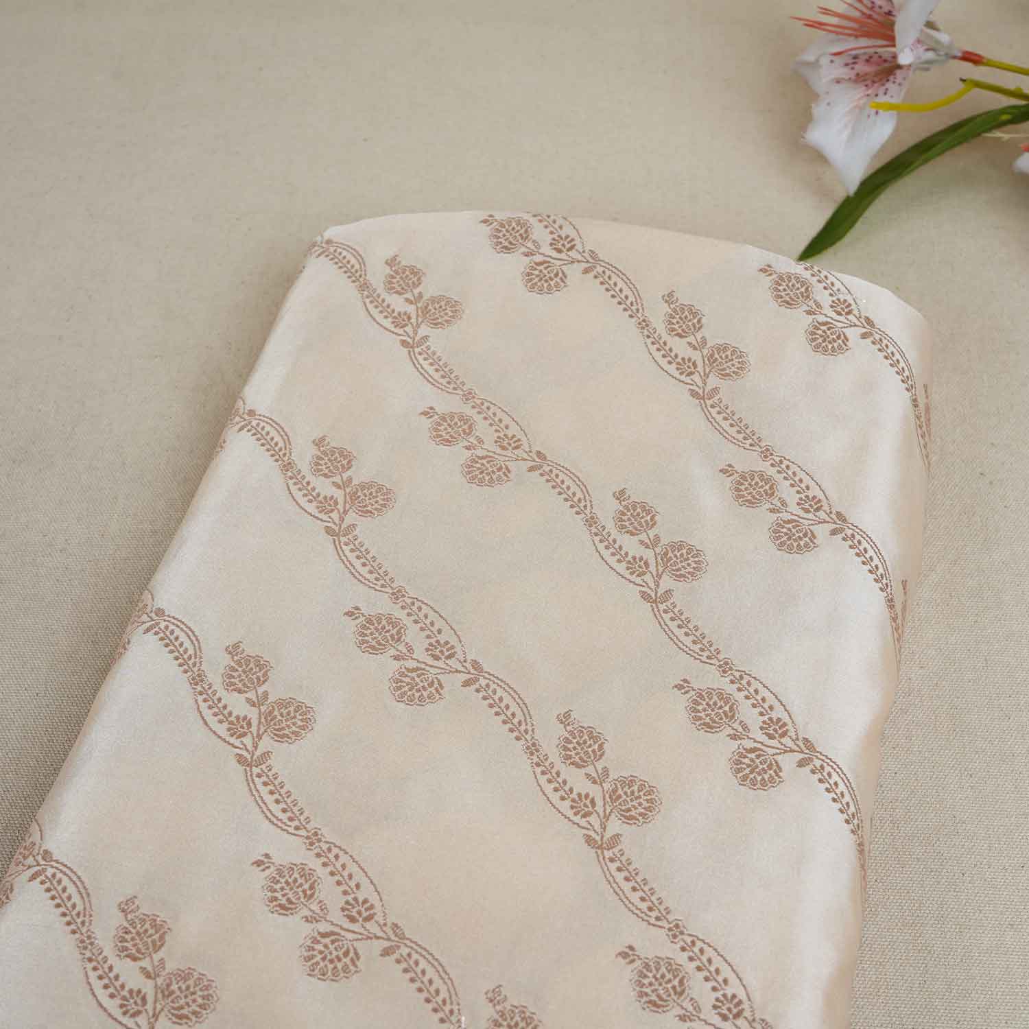 Cream Saffron Floral Brocade Fabric NH-28922 - TradeUNO