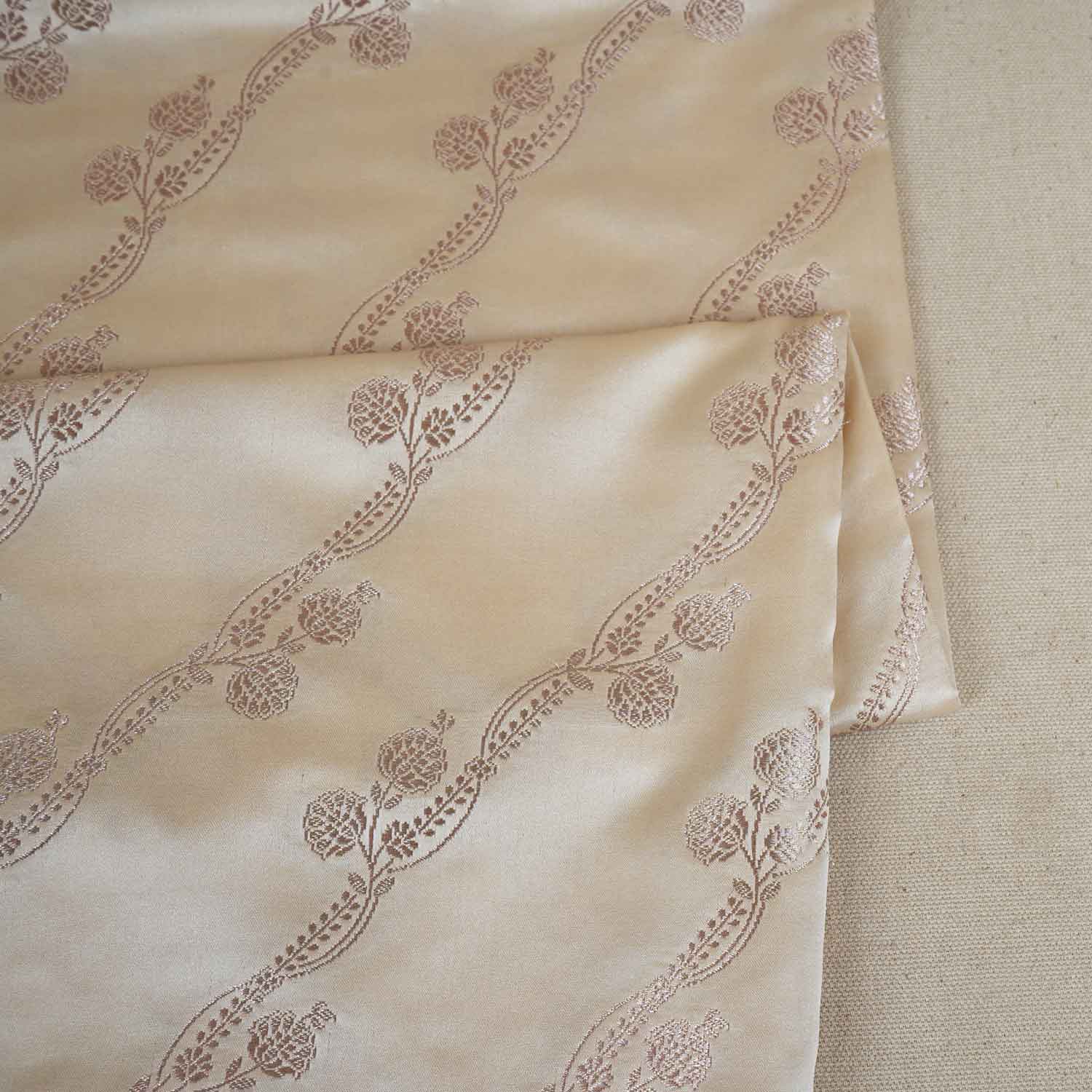 Cream Saffron Floral Brocade Fabric NH-28922 - TradeUNO