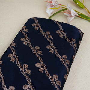 Navy Blue Saffron Floral Brocade Fabric NH-28923 - TradeUNO