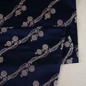 Navy Blue Saffron Floral Brocade Fabric NH-28923 - TradeUNO