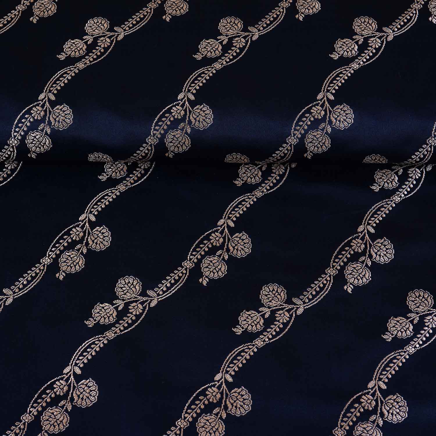 Navy Blue Saffron Floral Brocade Fabric NH-28923 - TradeUNO
