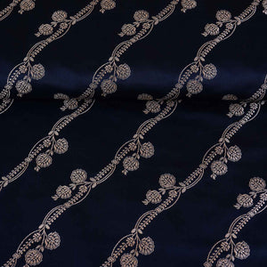 Navy Blue Saffron Floral Brocade Fabric NH-28923 - TradeUNO