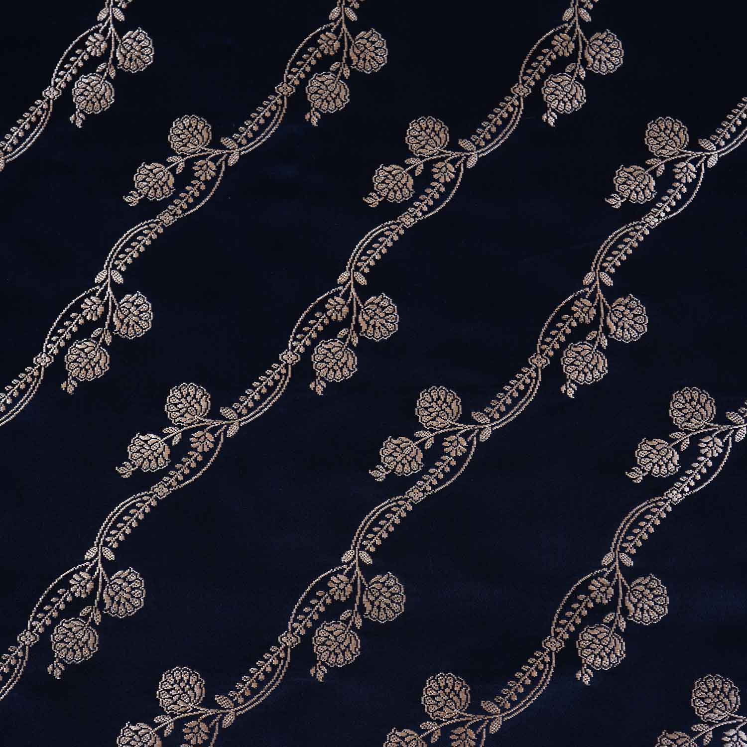 Navy Blue Saffron Floral Brocade Fabric NH-28923 - TradeUNO