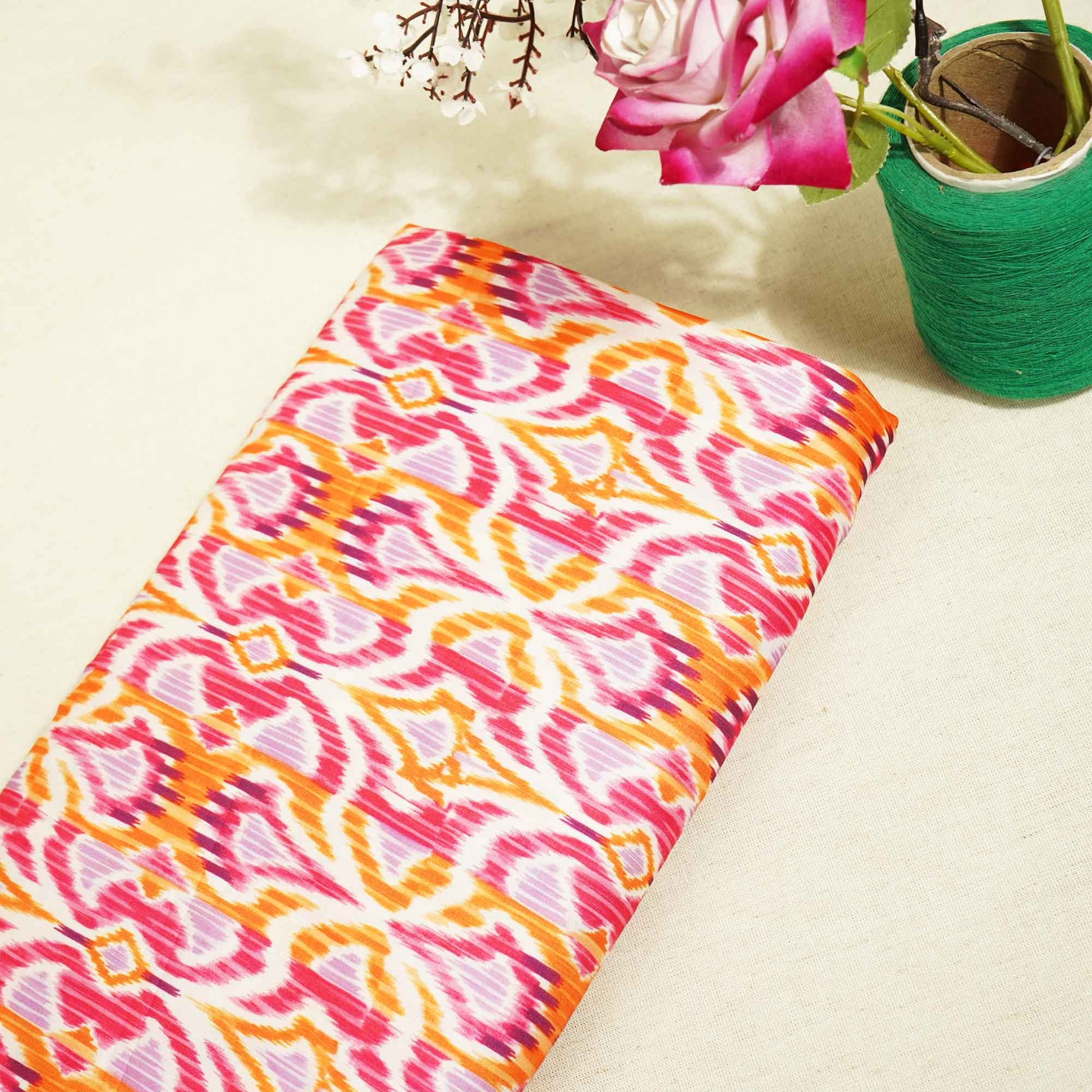 Pink & Orange Uzbekistan Ikkat Print Modal Satin SM-9246