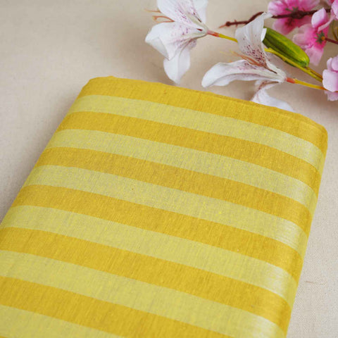 Lemon With Mustard Yellow Strips Chanderi Tissue Fabric CW-28925