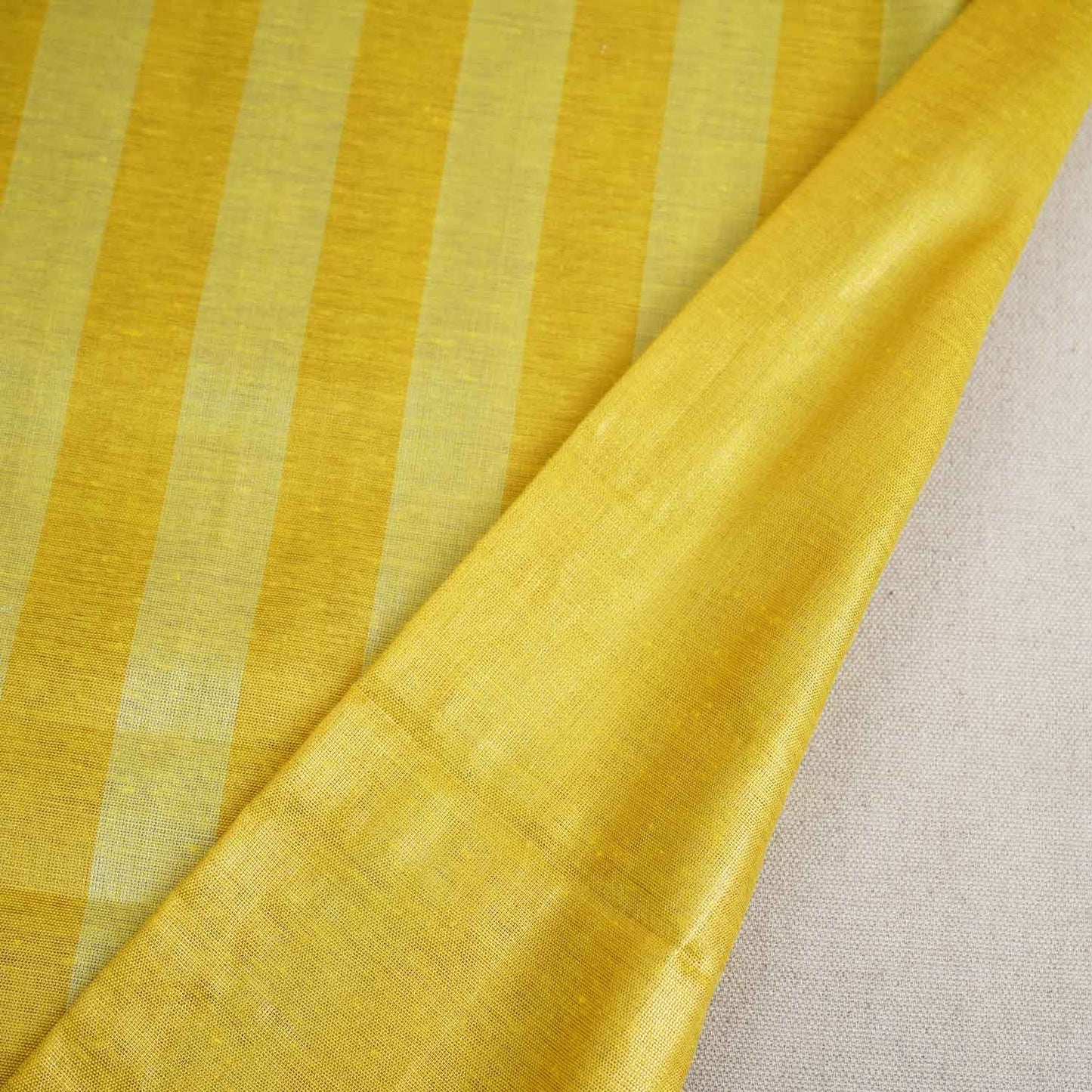 Lemon With Mustard Yellow Strips Chanderi Tissue Fabric CW-28925