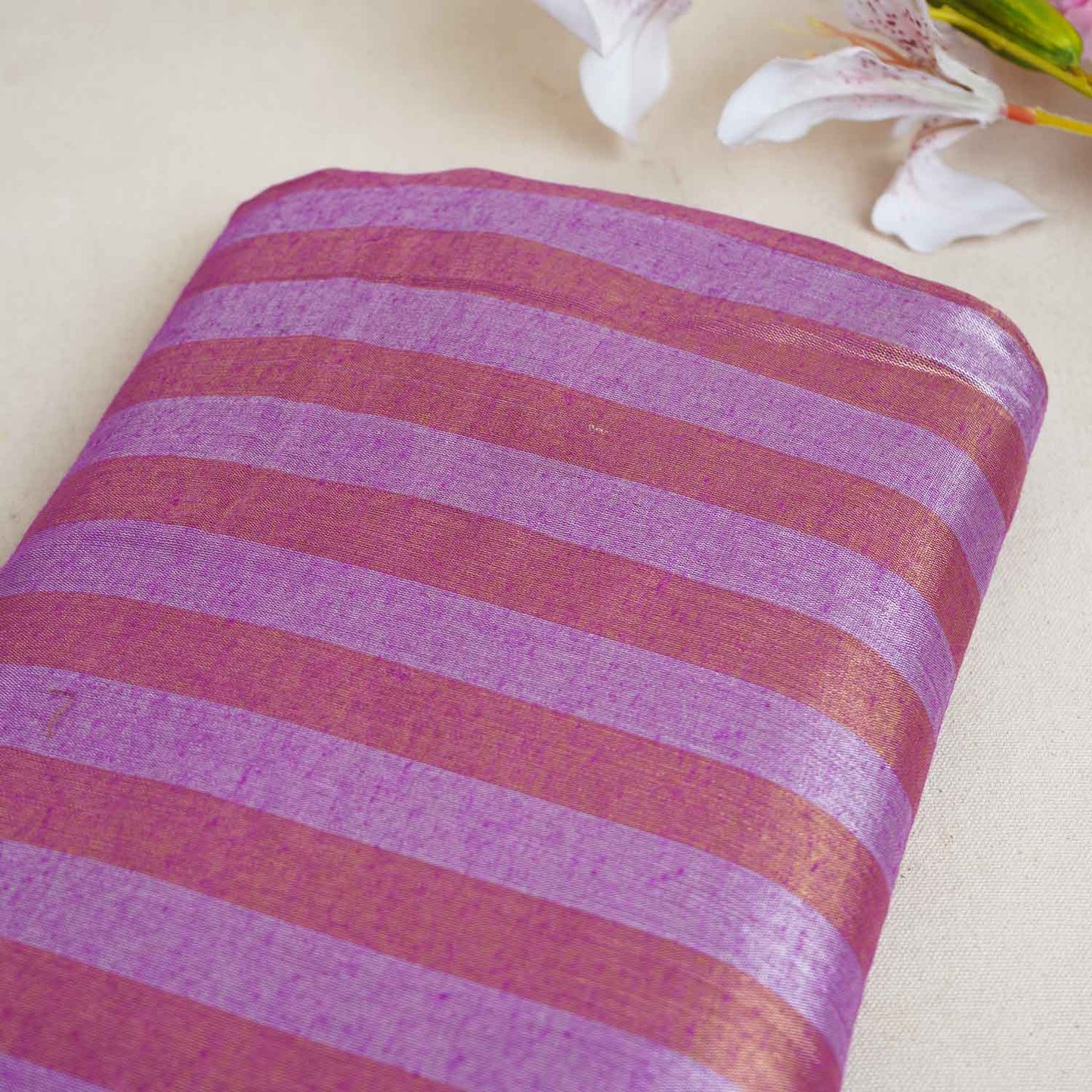 Purple With Orange Strips Chanderi Tissue Fabric CW-28926
