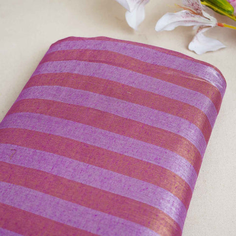 Purple With Orange Strips Chanderi Tissue Fabric CW-28926