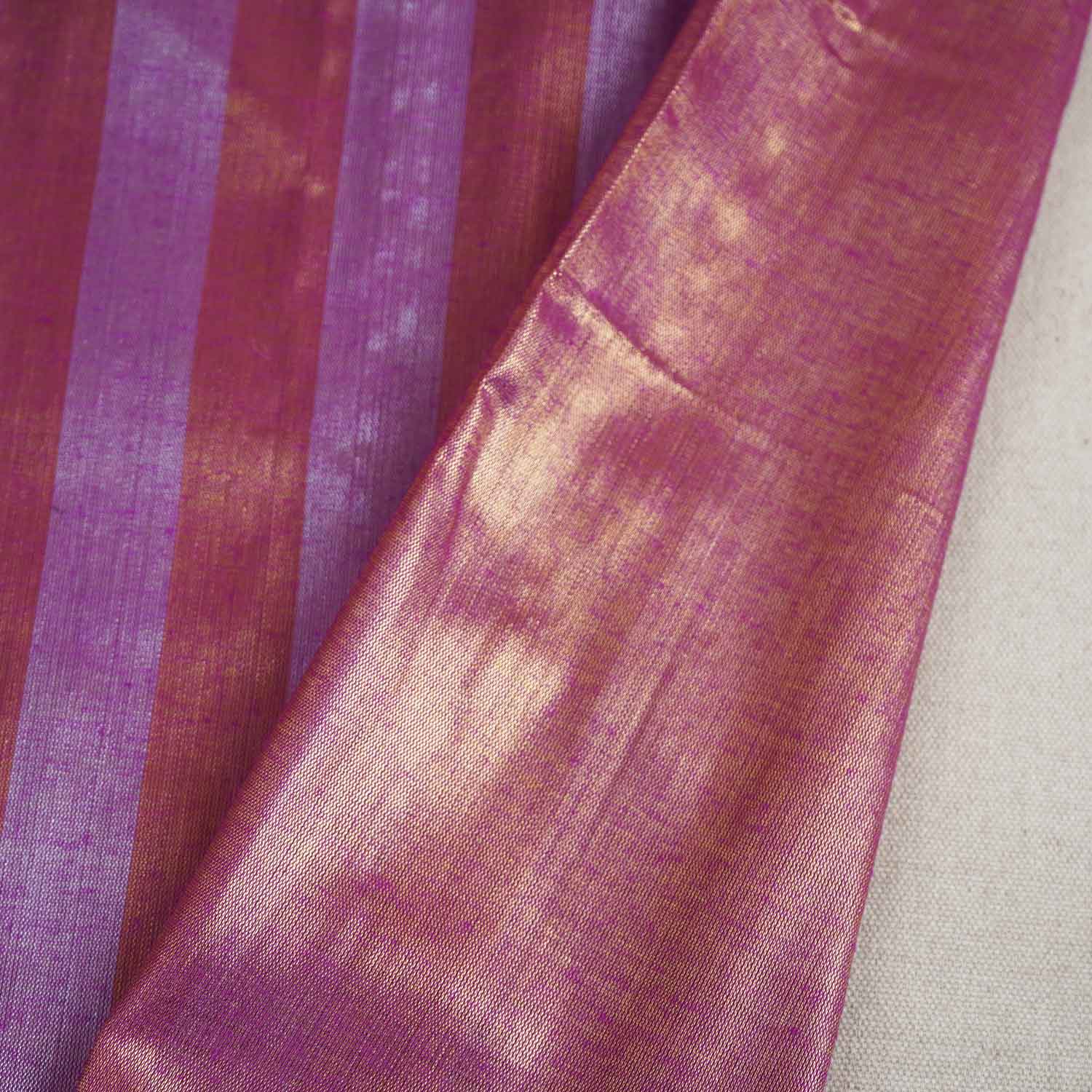 Purple With Orange Strips Chanderi Tissue Fabric CW-28926 - TradeUNO