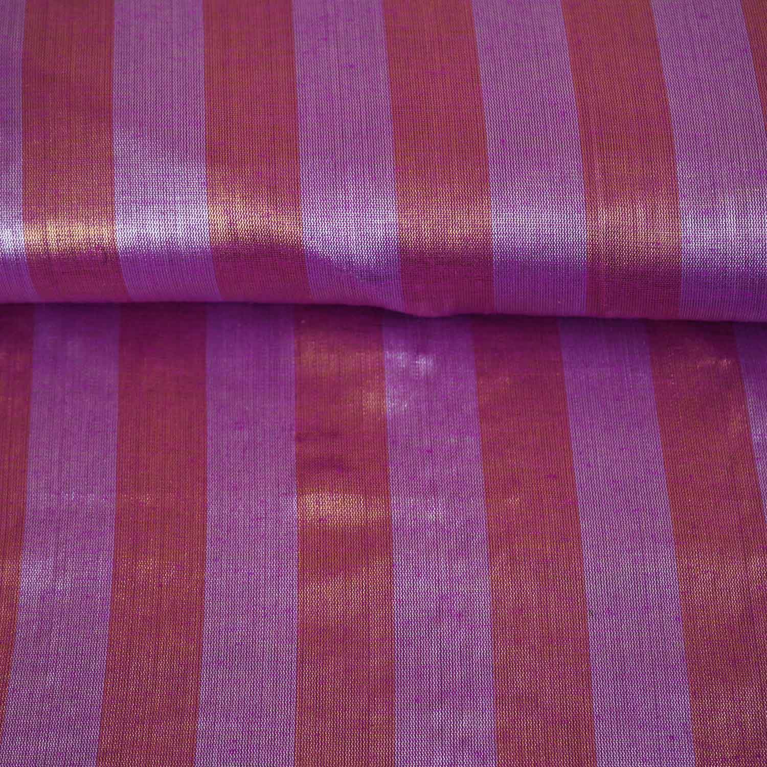 Purple With Orange Strips Chanderi Tissue Fabric CW-28926 - TradeUNO