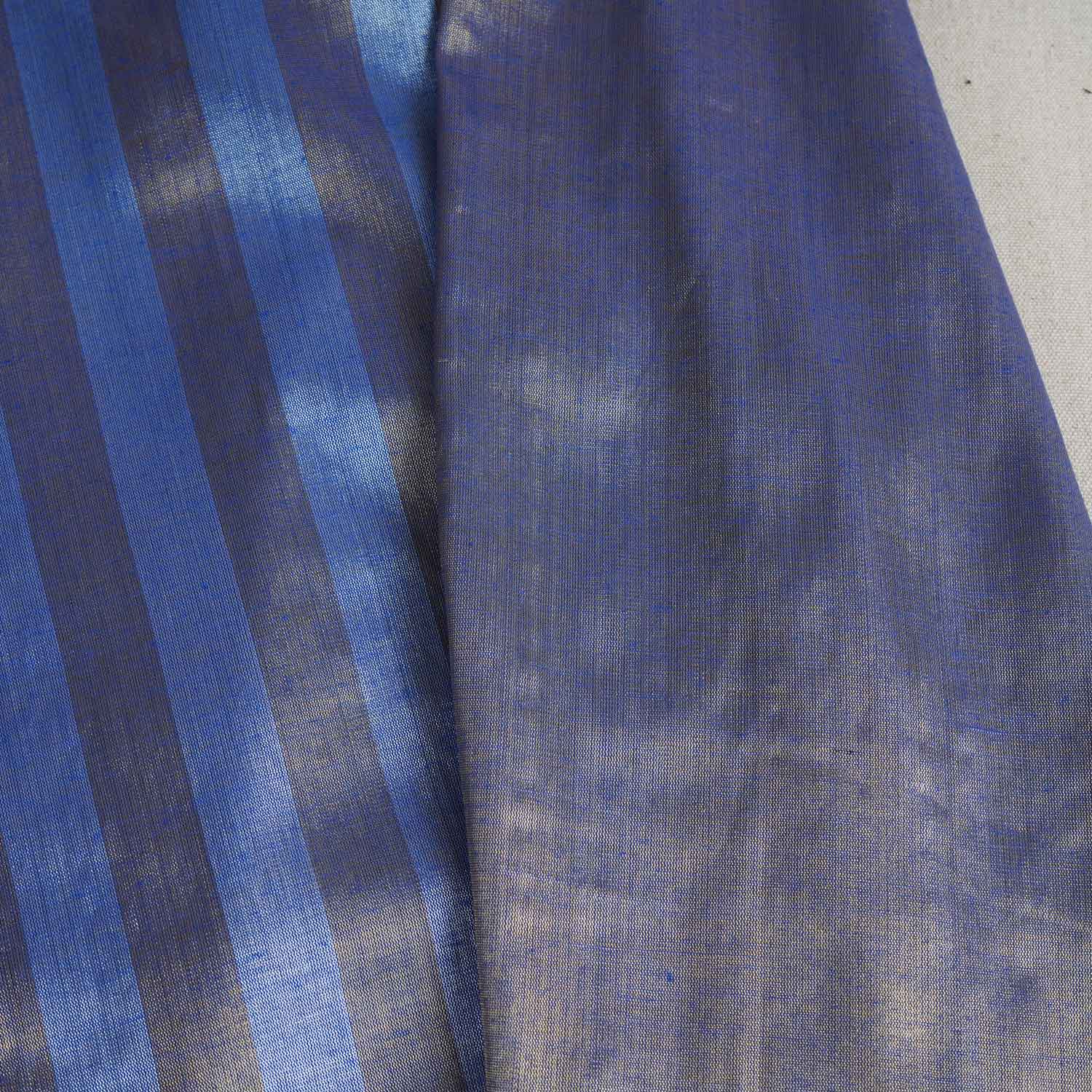 Blue With Dark Golden Strips Chanderi Tissue Fabric CW-28927 - TradeUNO