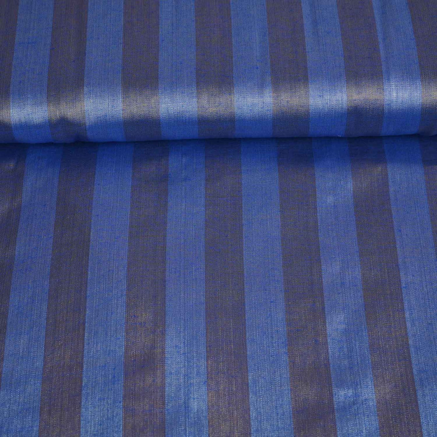 Blue With Dark Golden Strips Chanderi Tissue Fabric CW-28927