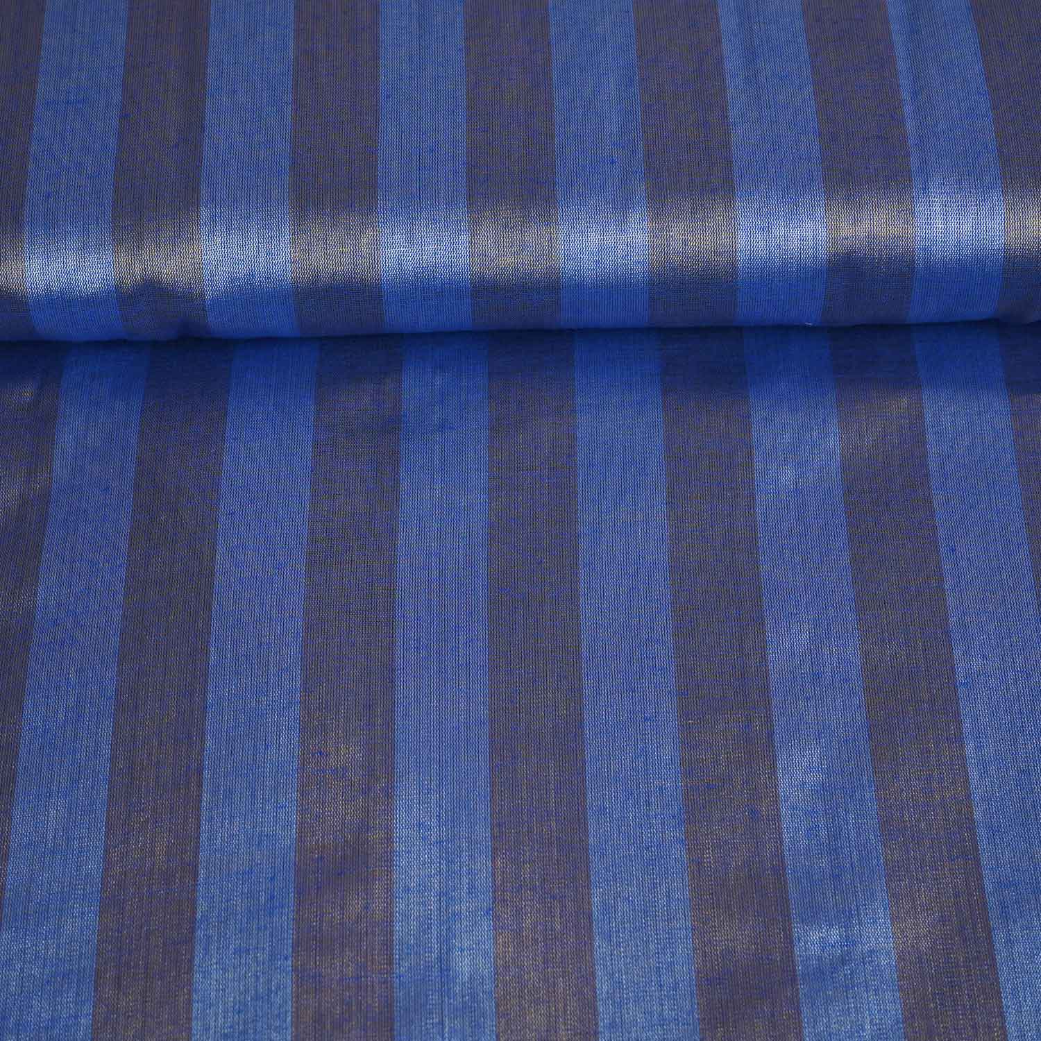 Blue With Dark Golden Strips Chanderi Tissue Fabric CW-28927 - TradeUNO