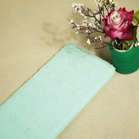 Aque Blue Floral Embroidery Cotton SKE-9279