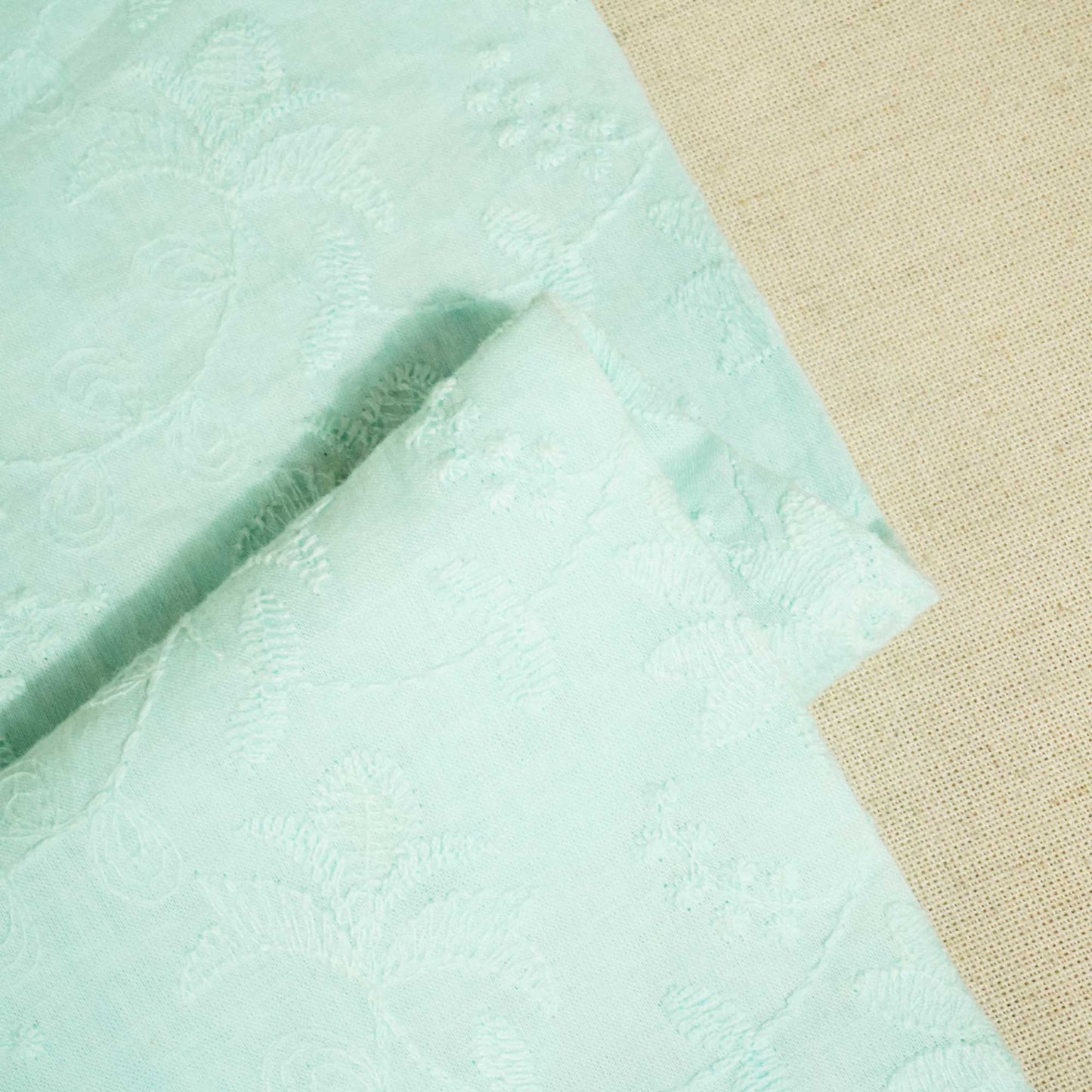 Aque Blue Floral Embroidery Cotton SKE-9279