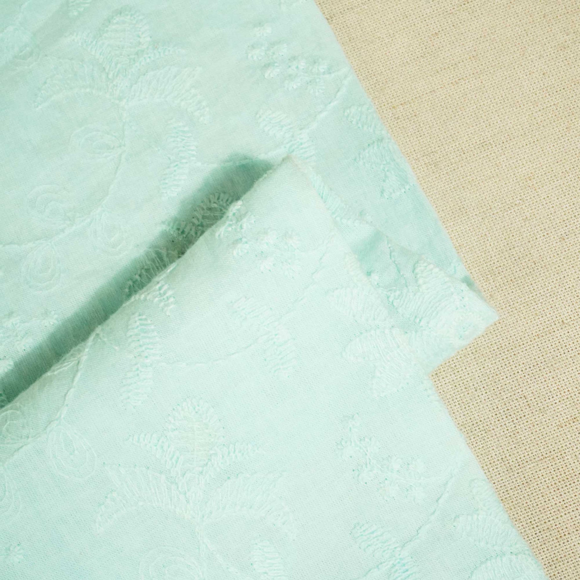 Aque Blue Floral Embroidery Cotton SKE-9279