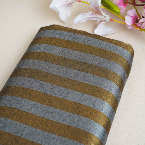 Light Brown With Golden Strips Chanderi Tissue Fabric CW-28928