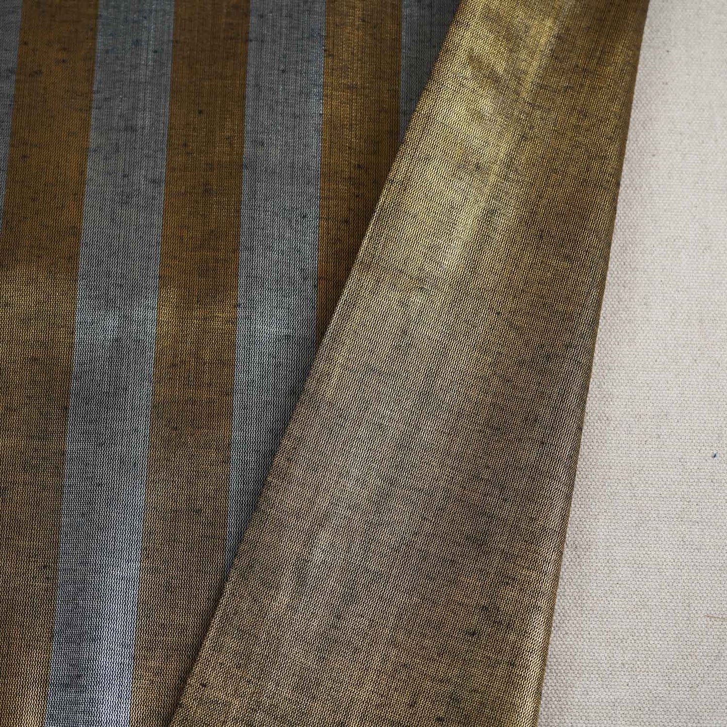 Light Brown With Golden Strips Chanderi Tissue Fabric CW-28928