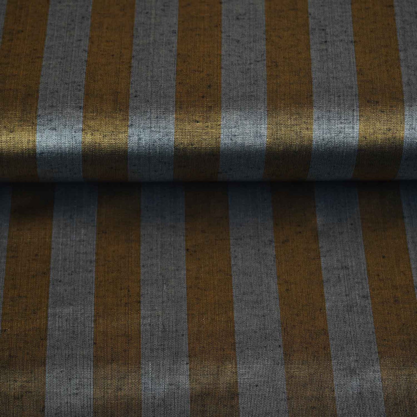 Light Brown With Golden Strips Chanderi Tissue Fabric CW-28928