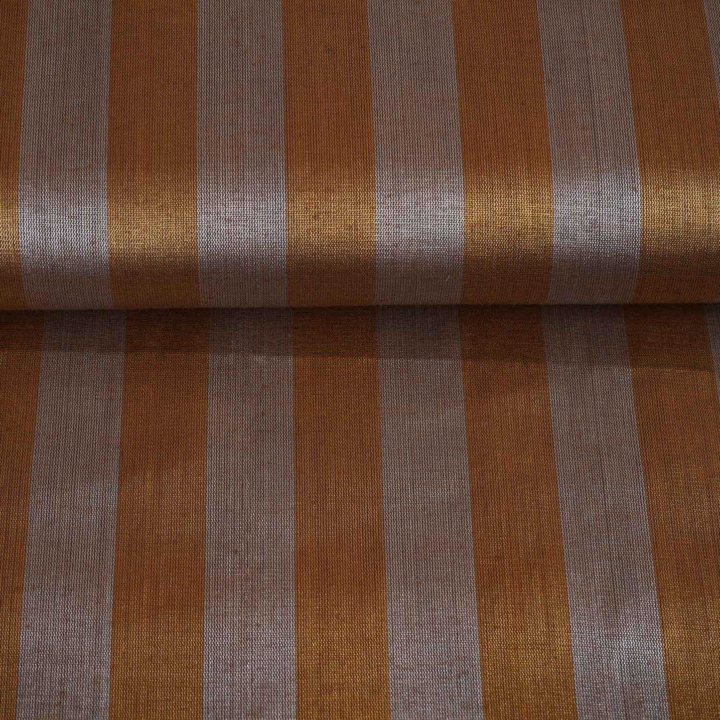 Grey With Dark Golden Strips Chanderi Tissue Fabric CW-28929