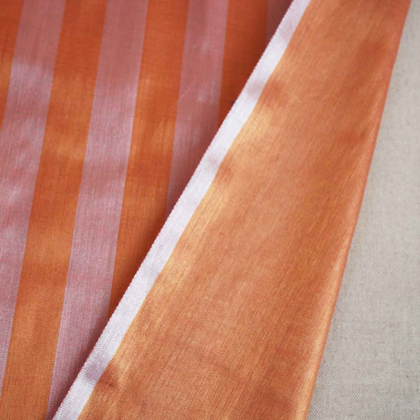 Peach Pink With Light Orange Strips Chanderi Tissue Fabric CW-28930