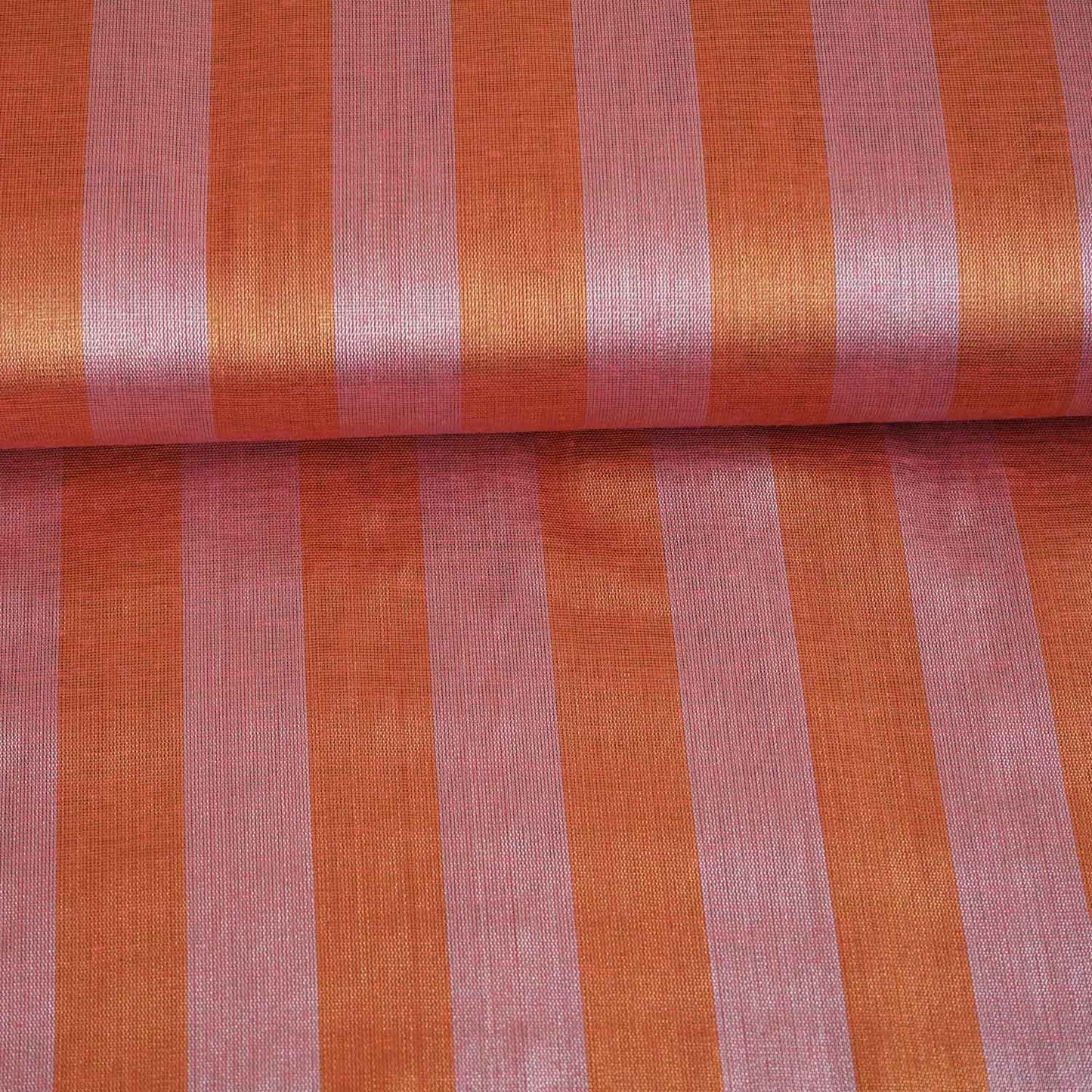 Peach Pink With Light Orange Strips Chanderi Tissue Fabric CW-28930