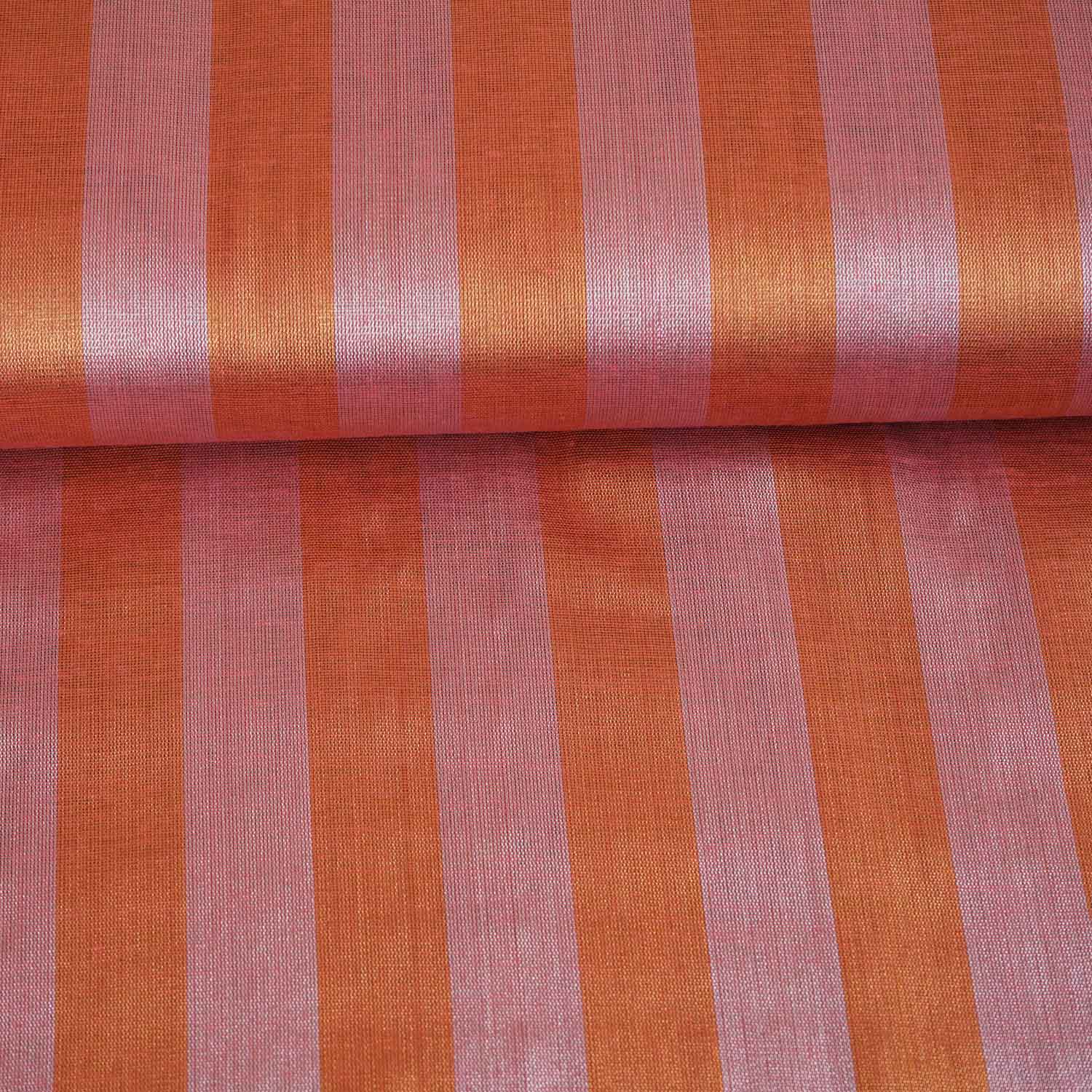 Peach Pink With Light Orange Strips Chanderi Tissue Fabric CW-28930 - TradeUNO