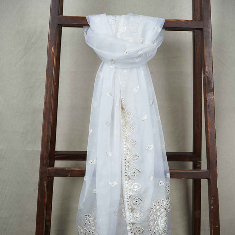 White Paisley Buti Embroidery Dyeable Organza Dupatta TA-28931