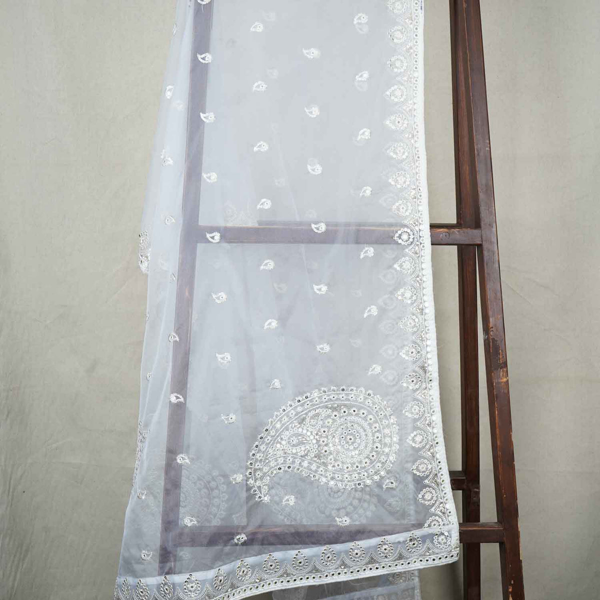 White Paisley Buti Embroidery Dyeable Organza Dupatta TA-28931 - TradeUNO
