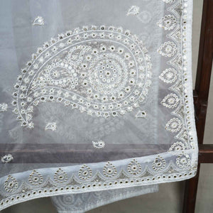 White Paisley Buti Embroidery Dyeable Organza Dupatta TA-28931 - TradeUNO