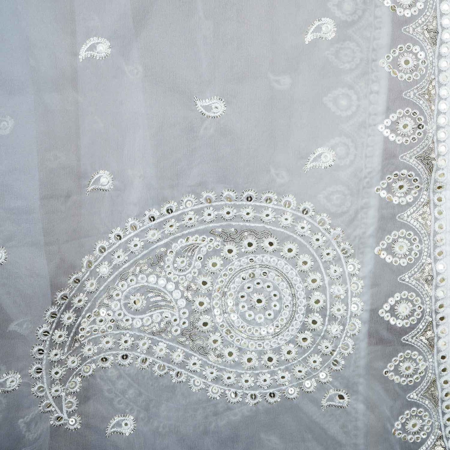 White Paisley Buti Embroidery Dyeable Organza Dupatta TA-28931