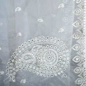 White Paisley Buti Embroidery Dyeable Organza Dupatta TA-28931 - TradeUNO