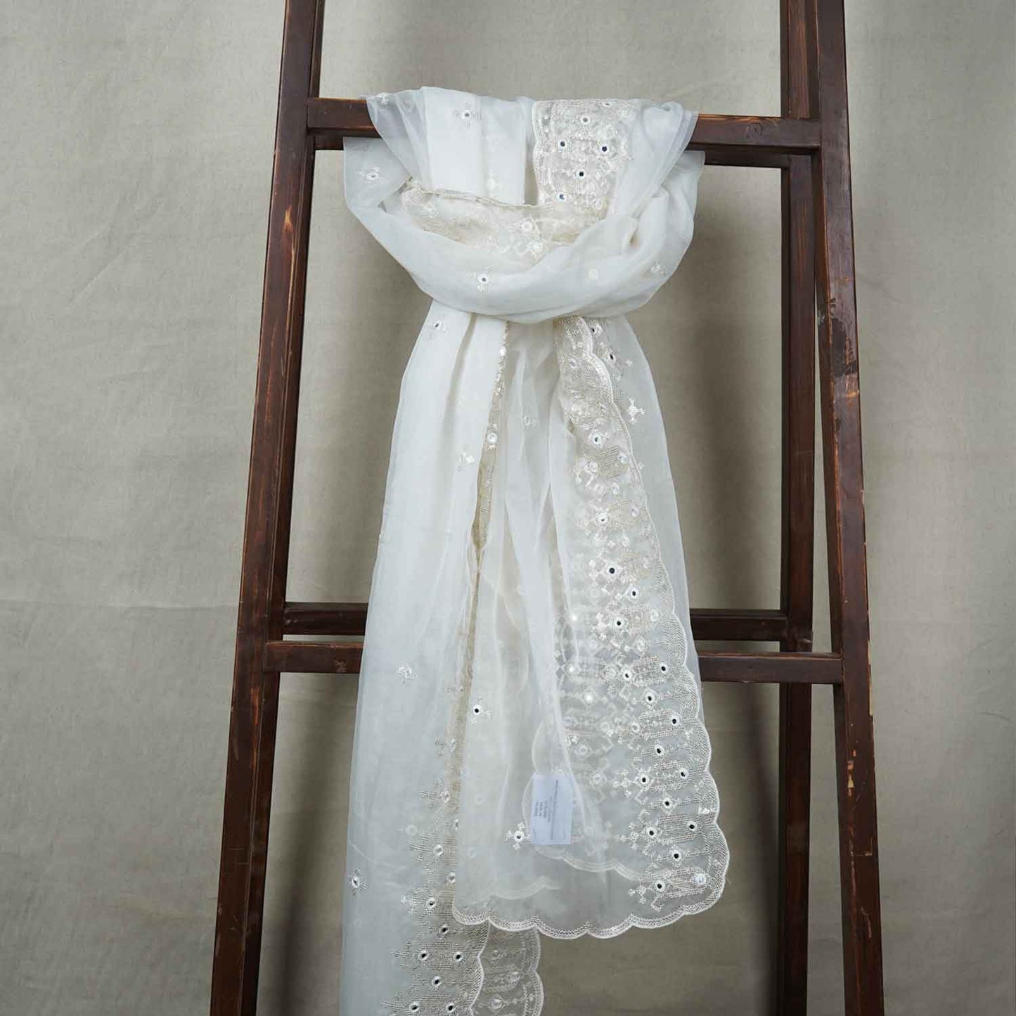 White Mirror Buti Embroidery Dyeable Organza Dupatta TA-28932