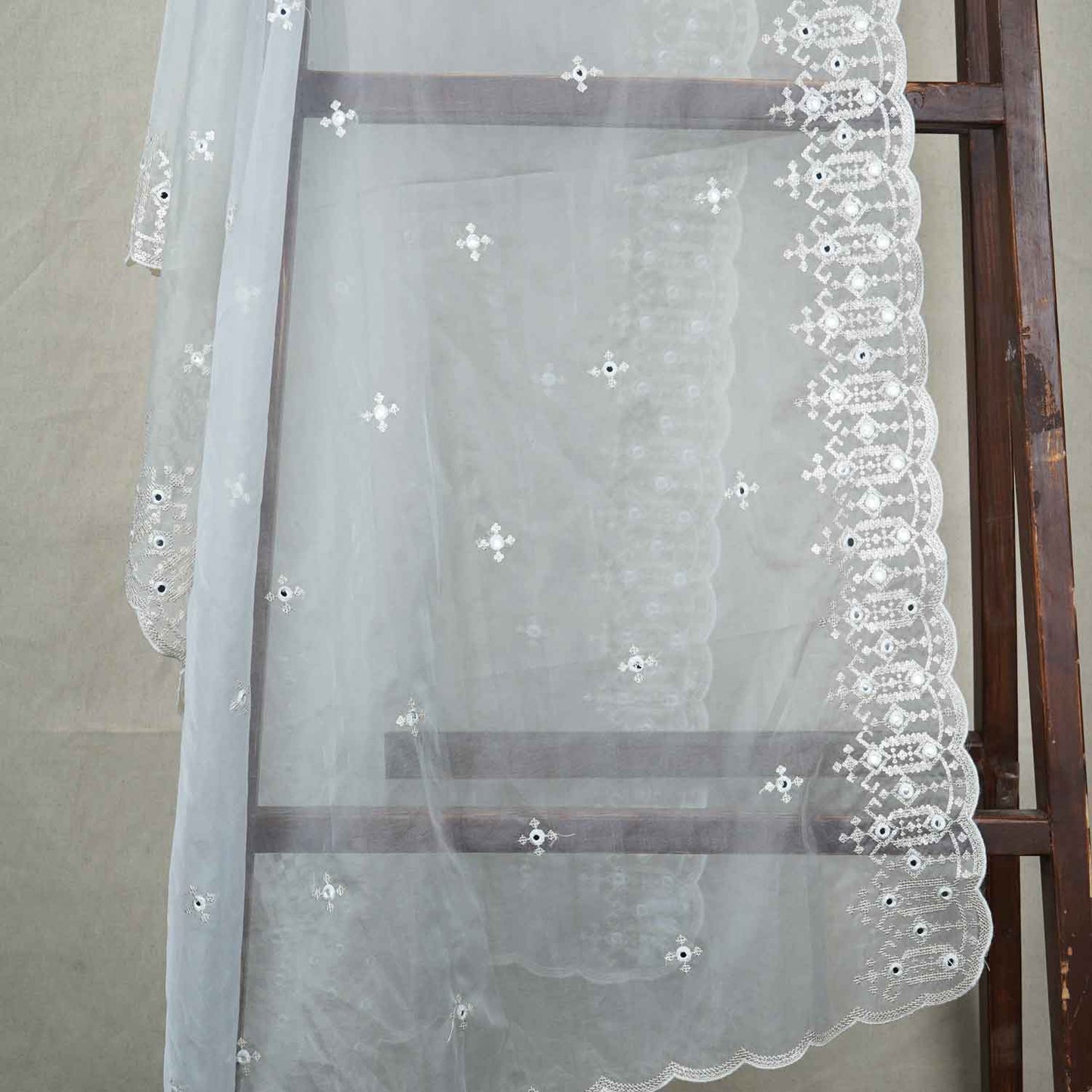 White Mirror Buti Embroidery Dyeable Organza Dupatta TA-28932