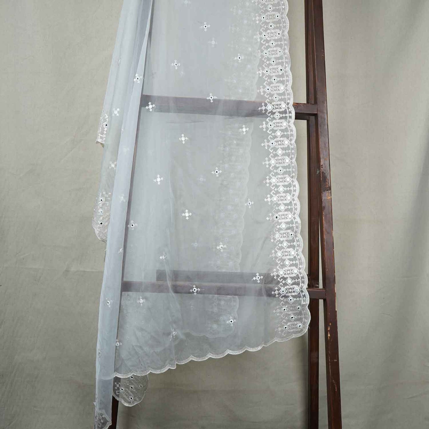 White Mirror Buti Embroidery Dyeable Organza Dupatta TA-28932