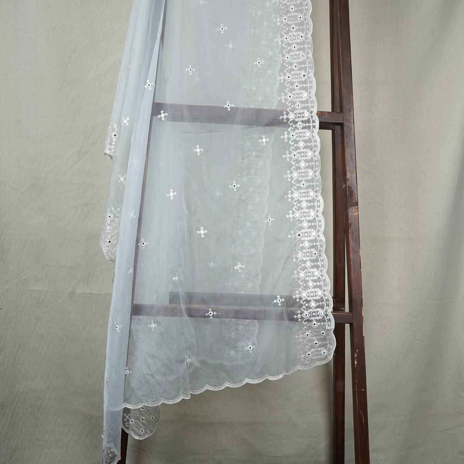 White Mirror Buti Embroidery Dyeable Organza Dupatta TA-28932 - TradeUNO