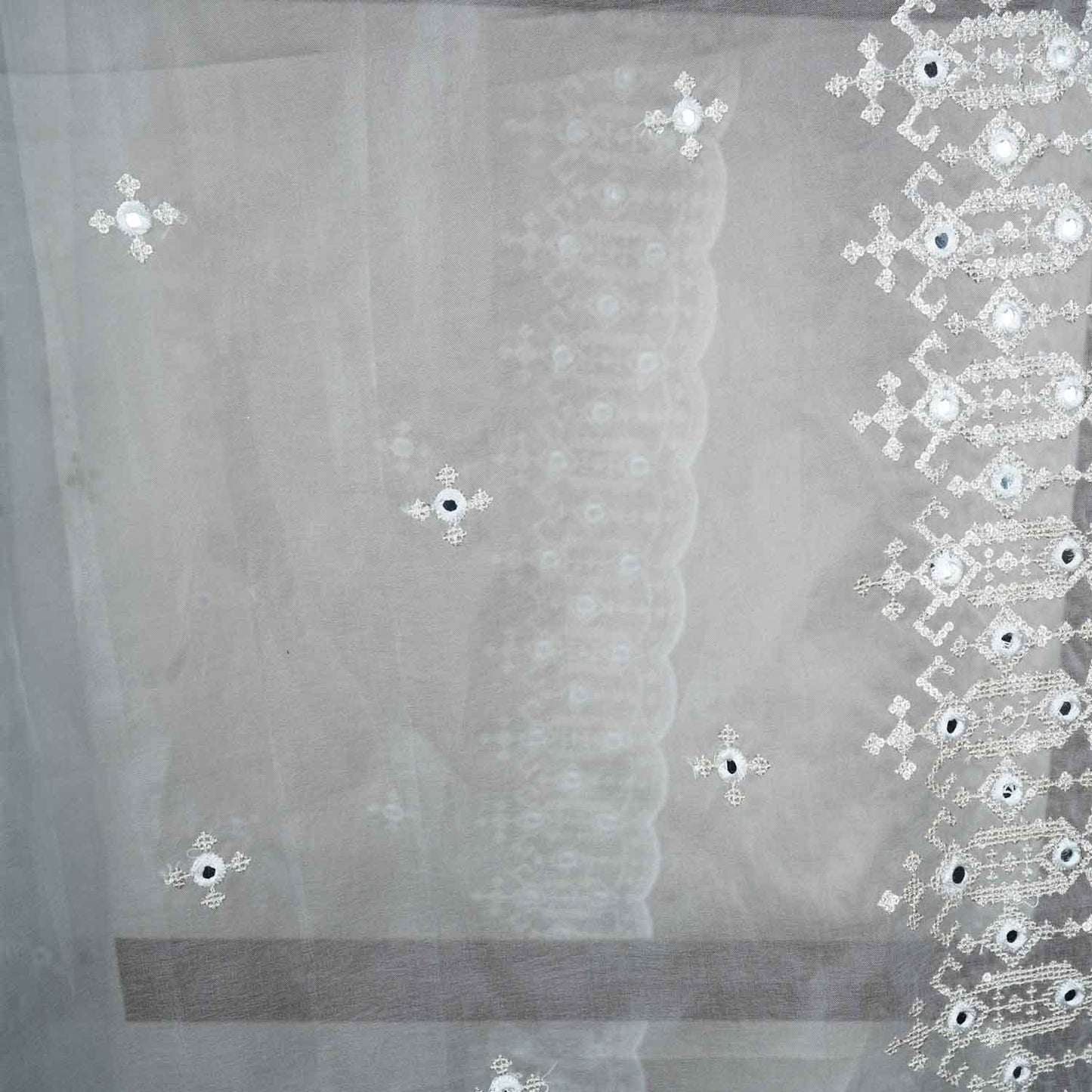 White Mirror Buti Embroidery Dyeable Organza Dupatta TA-28932