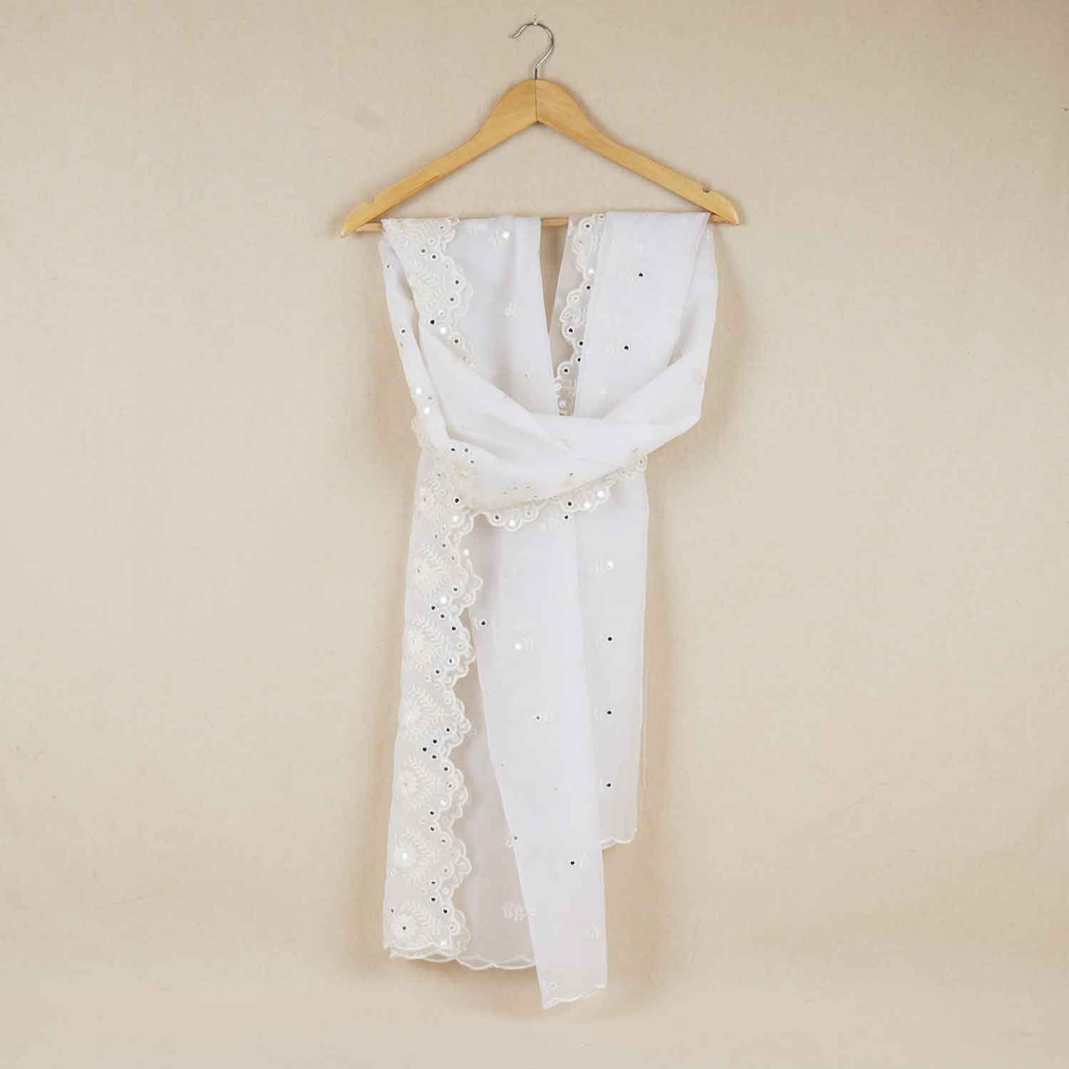 White Mirror Buti Embroidery Dyeable Organza Dupatta TA-28933 - TradeUNO