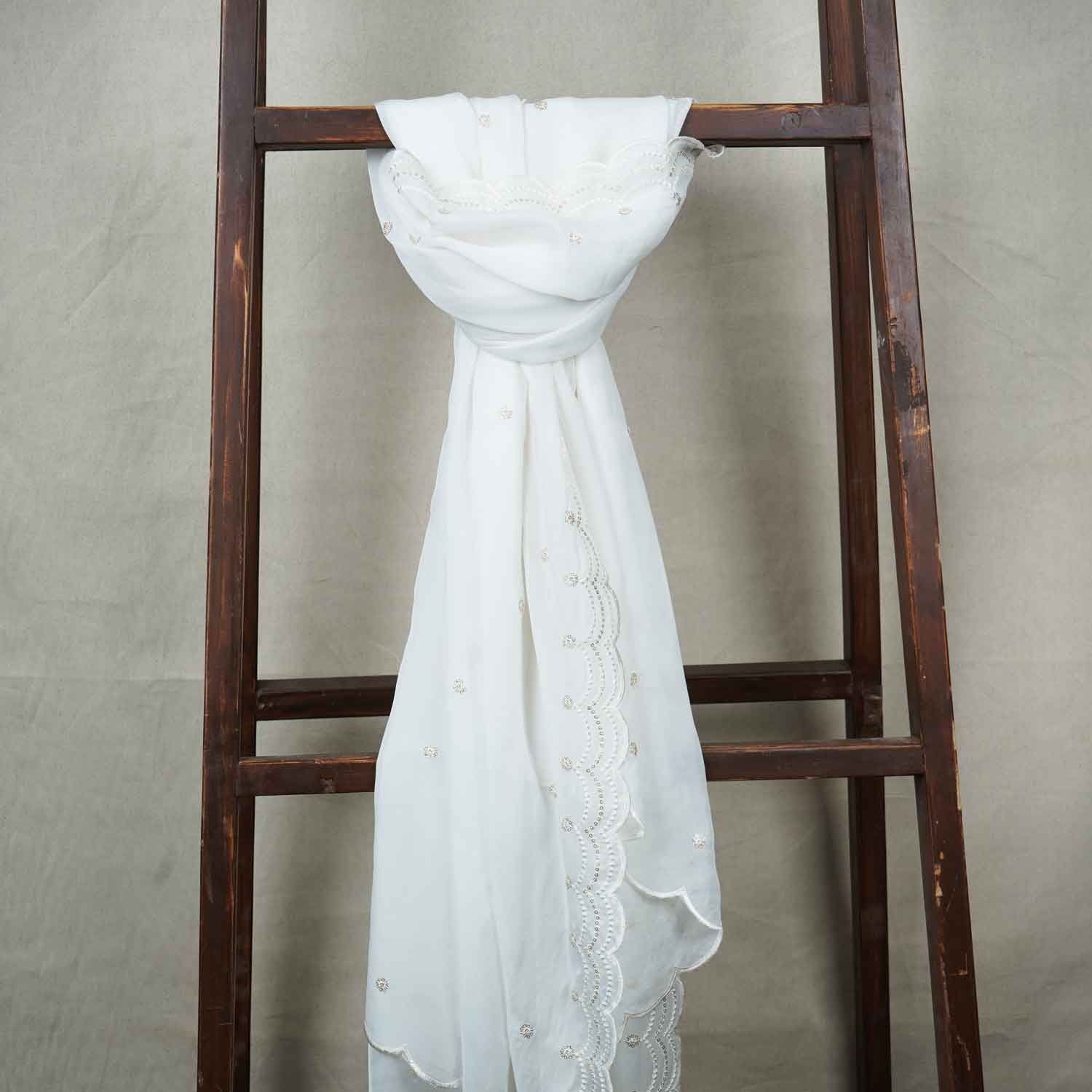 White Buti Embroidery Dyeable Organza Dupatta TA-28934 - TradeUNO