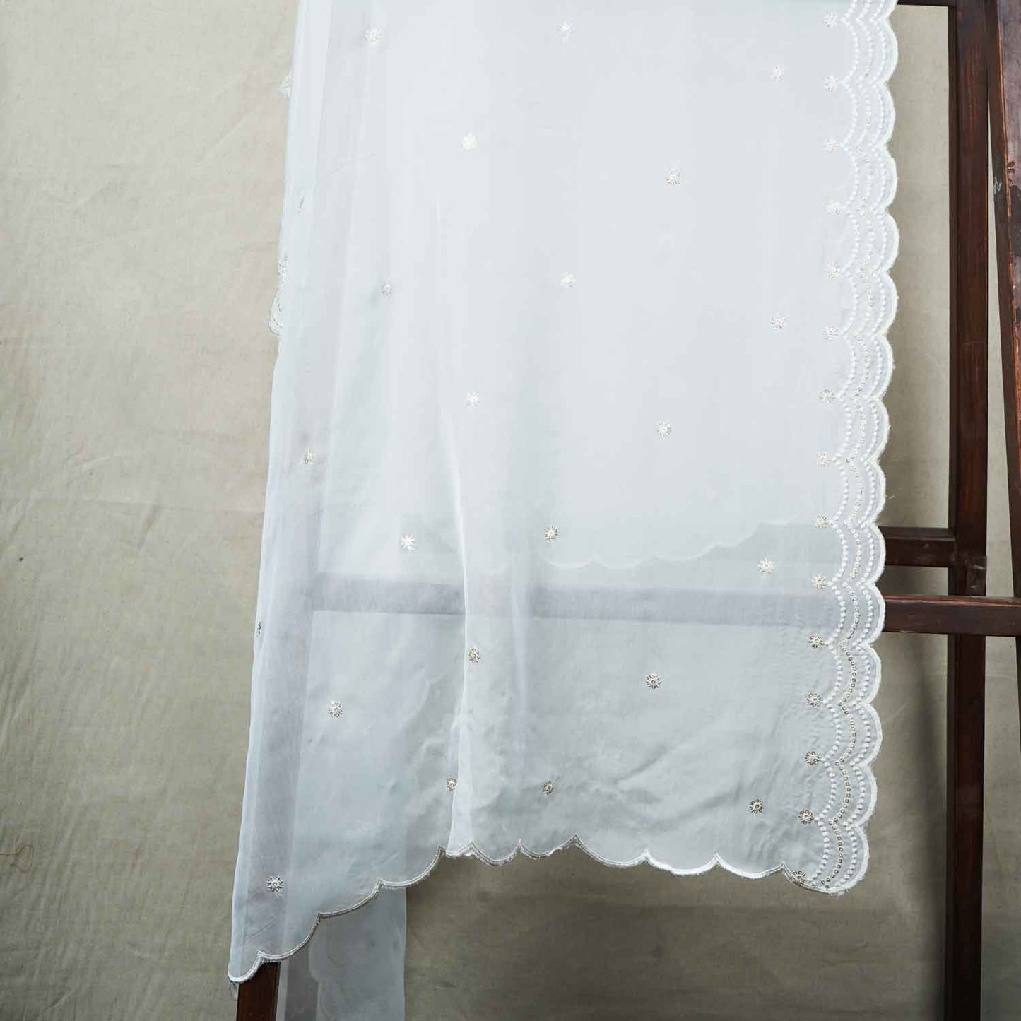 White Buti Embroidery Dyeable Organza Dupatta TA-28934