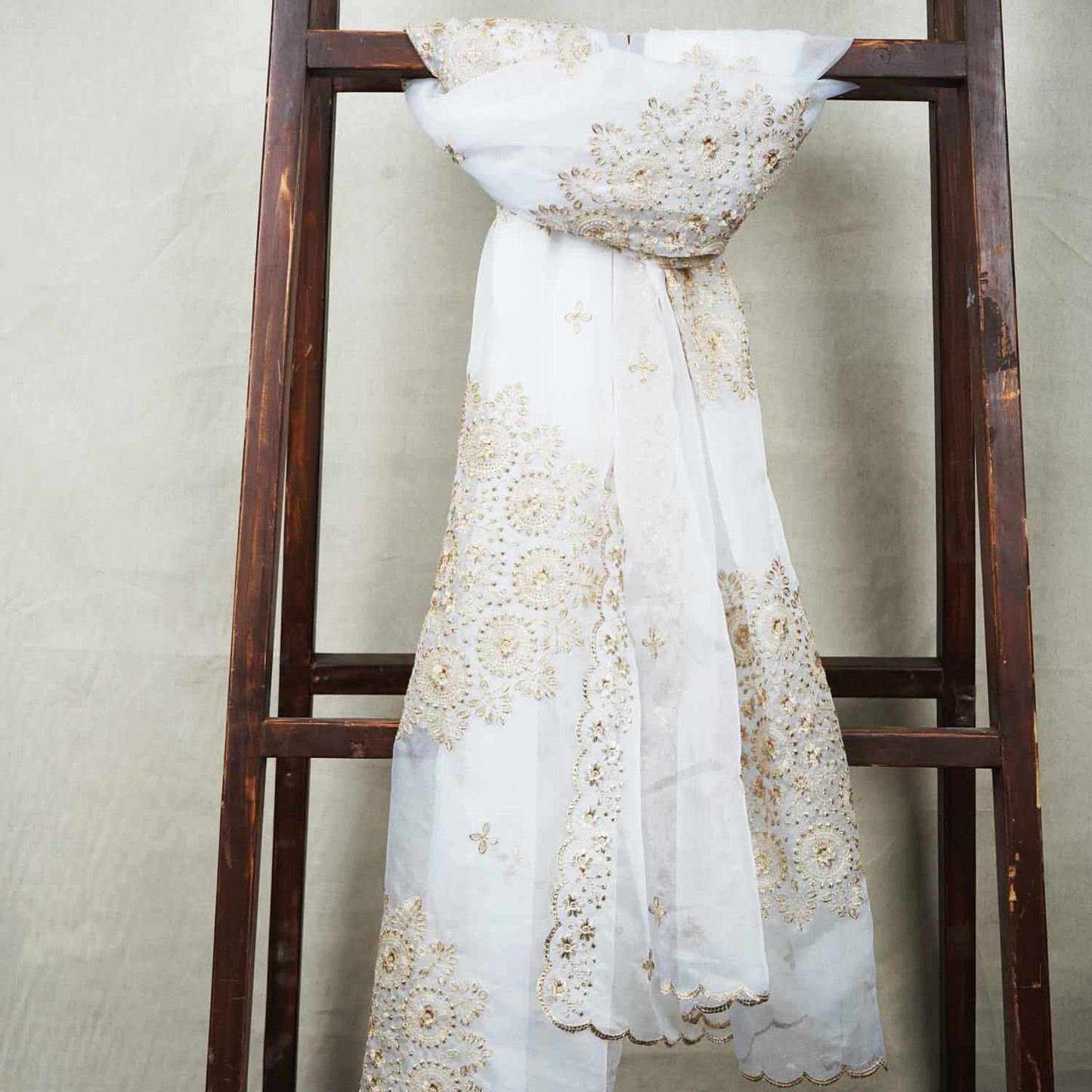 White Zari Embroidery Dyeable Organza Dupatta TA-28935