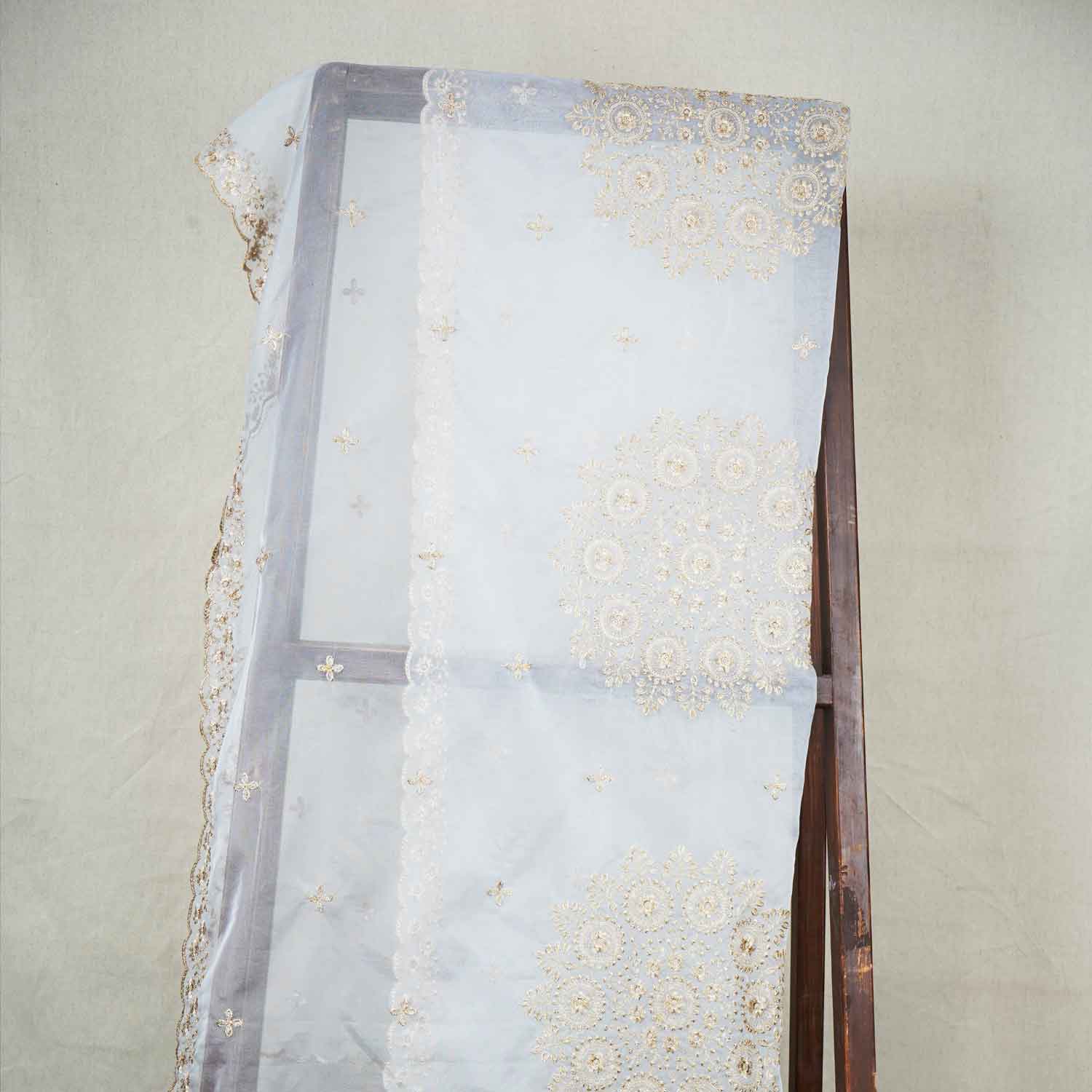 White Zari Embroidery Dyeable Organza Dupatta TA-28935 - TradeUNO