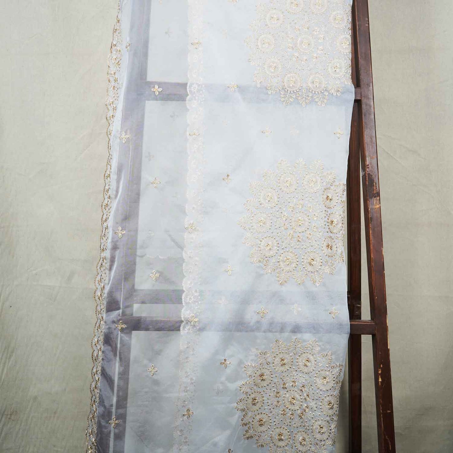 White Zari Embroidery Dyeable Organza Dupatta TA-28935