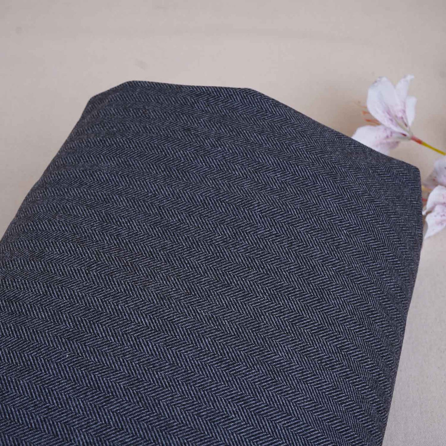 Black Herringbone Wool Tweed Fabric PDM-28936