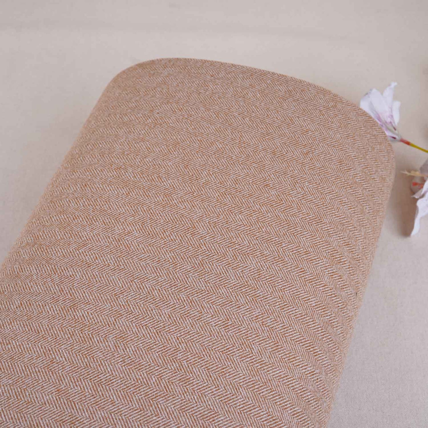 Beige Herringbone Wool Tweed Fabric PDM-28937