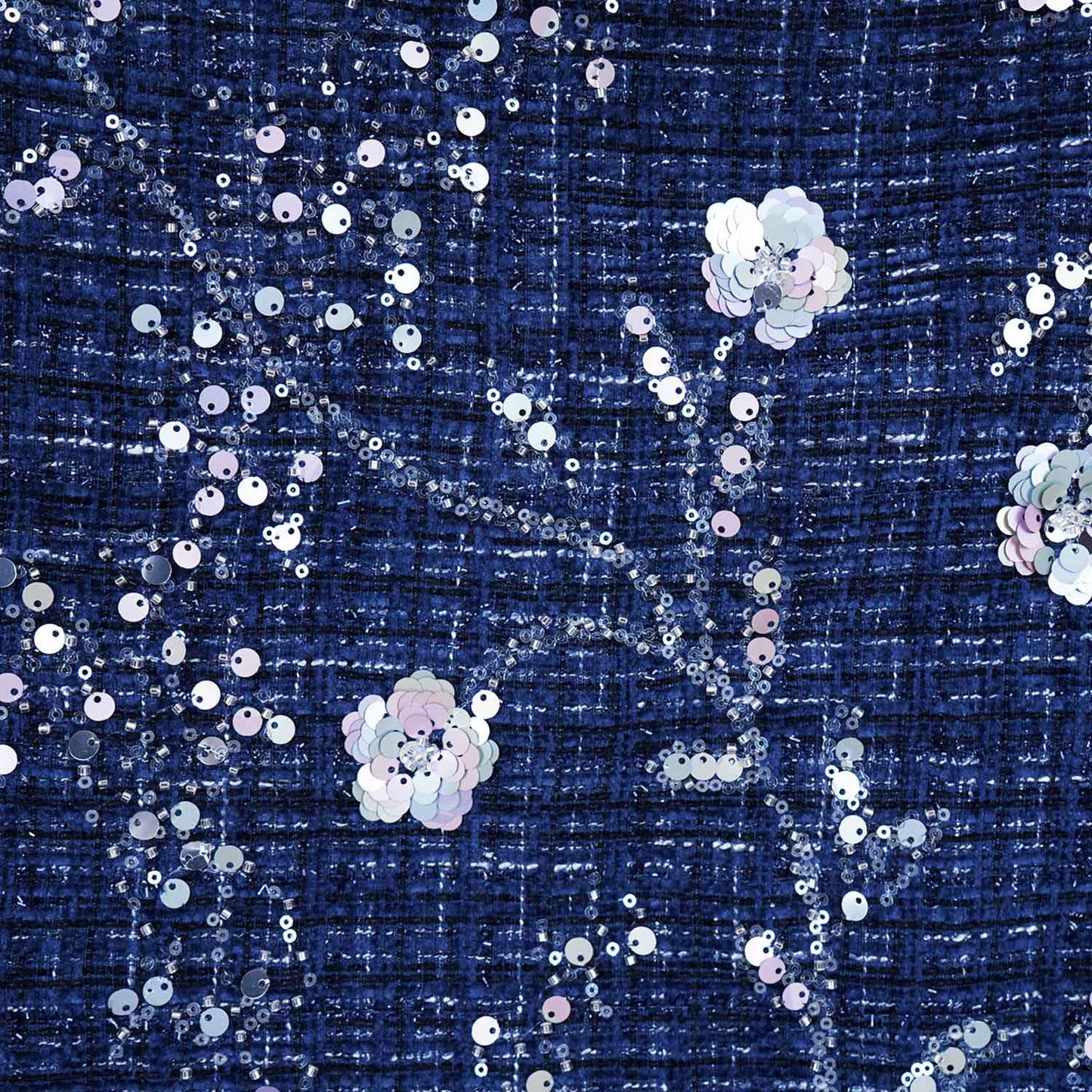 Blue Floral Embroidery Tweed Fabric PDM-28941