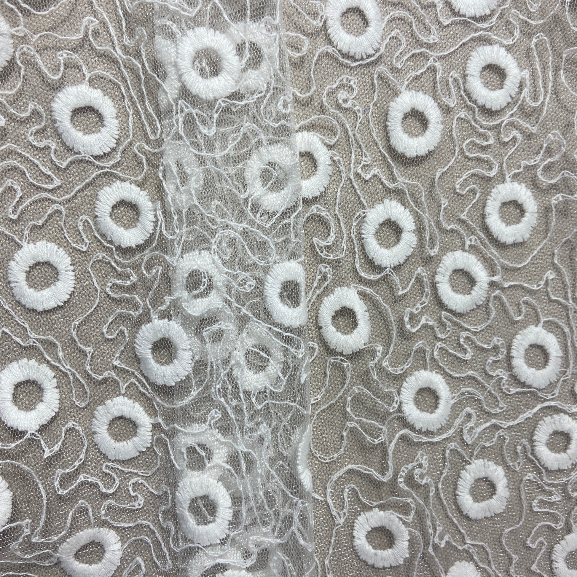 White Thread Embroidery Net Fabric